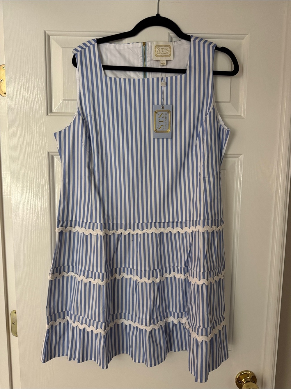 Sail to Sable Blue and White Striped woman’s Sleeveless Tiered Dress
